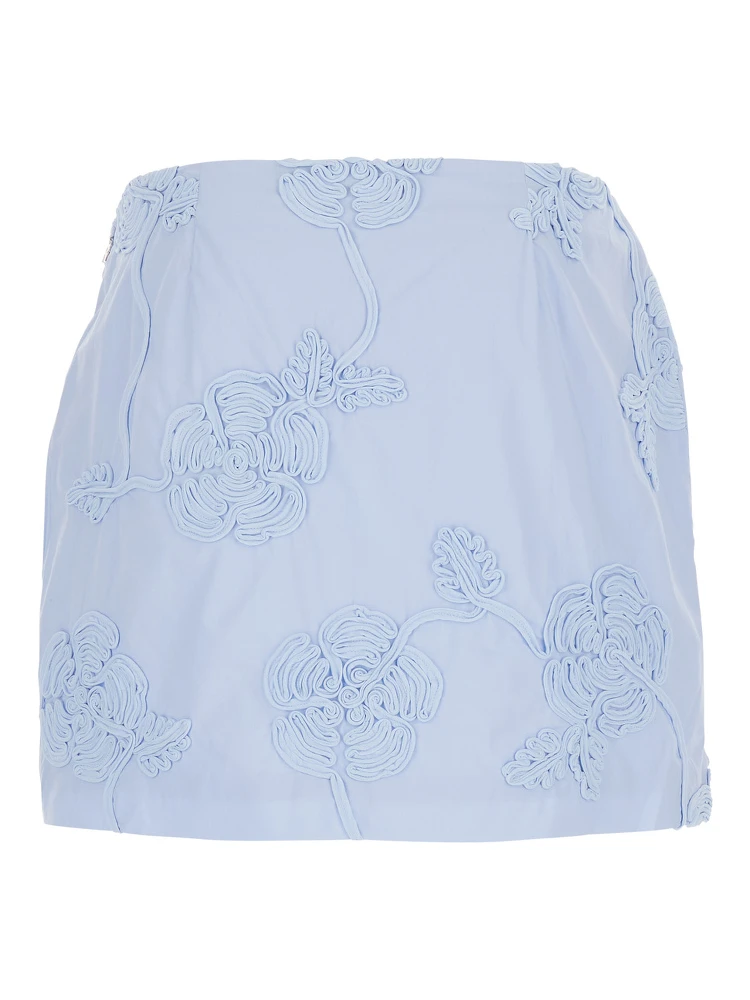 Light Blue Mini Skirt with Low Waist and All-Over Floral Motif in Cotton Woman alternative