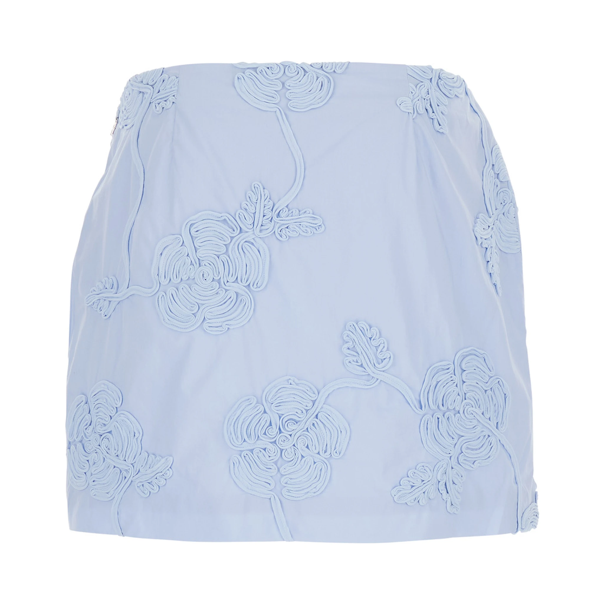 Light Blue Mini Skirt with Low Waist and All-Over Floral Motif in Cotton Woman