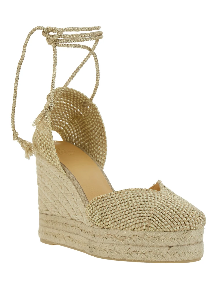 Cora Beige Wedges with Lace-Up Closure in Fabric Woman alternative