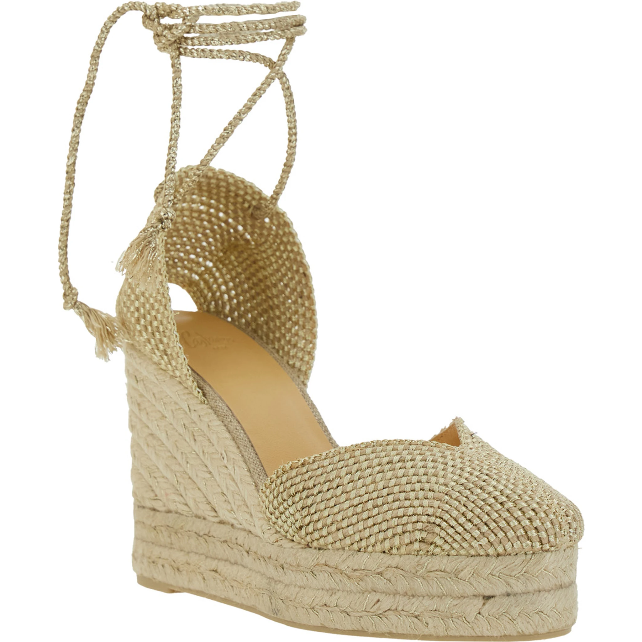 Cora Beige Wedges with Lace-Up Closure in Fabric Woman