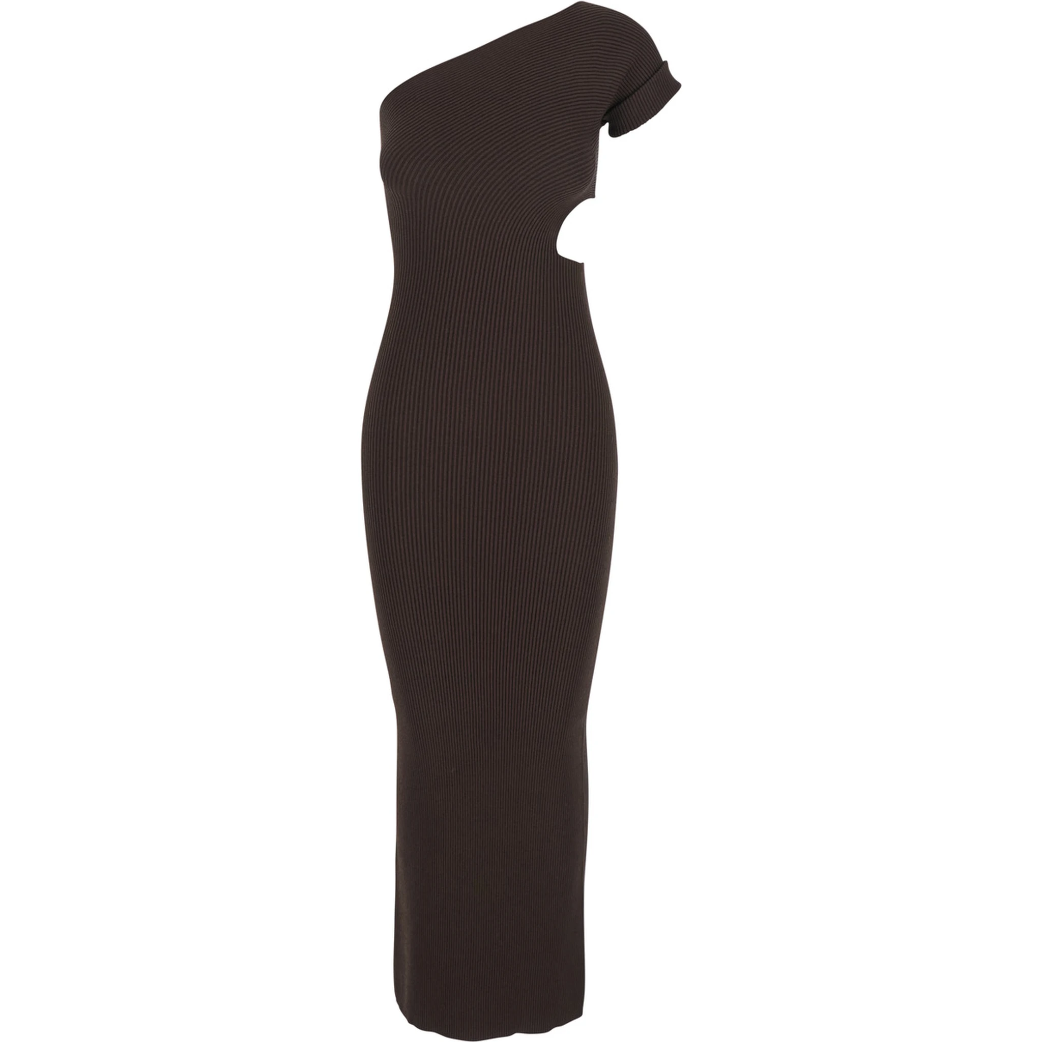 Arda Brown Long Dress with Cut-Out and One-Shoulder Design in Viscose Blend Woman