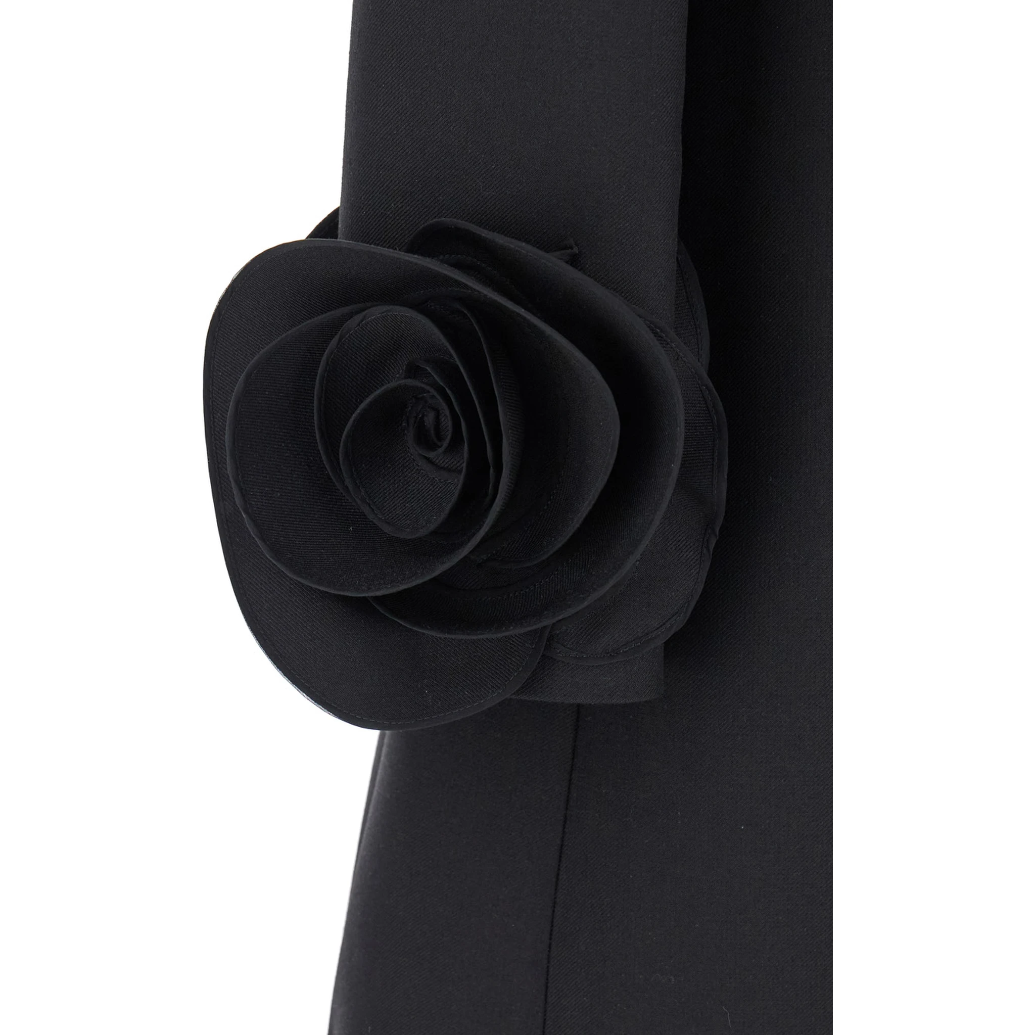 Black Crewneck Short Dress with Floral Detail in Wool Woman