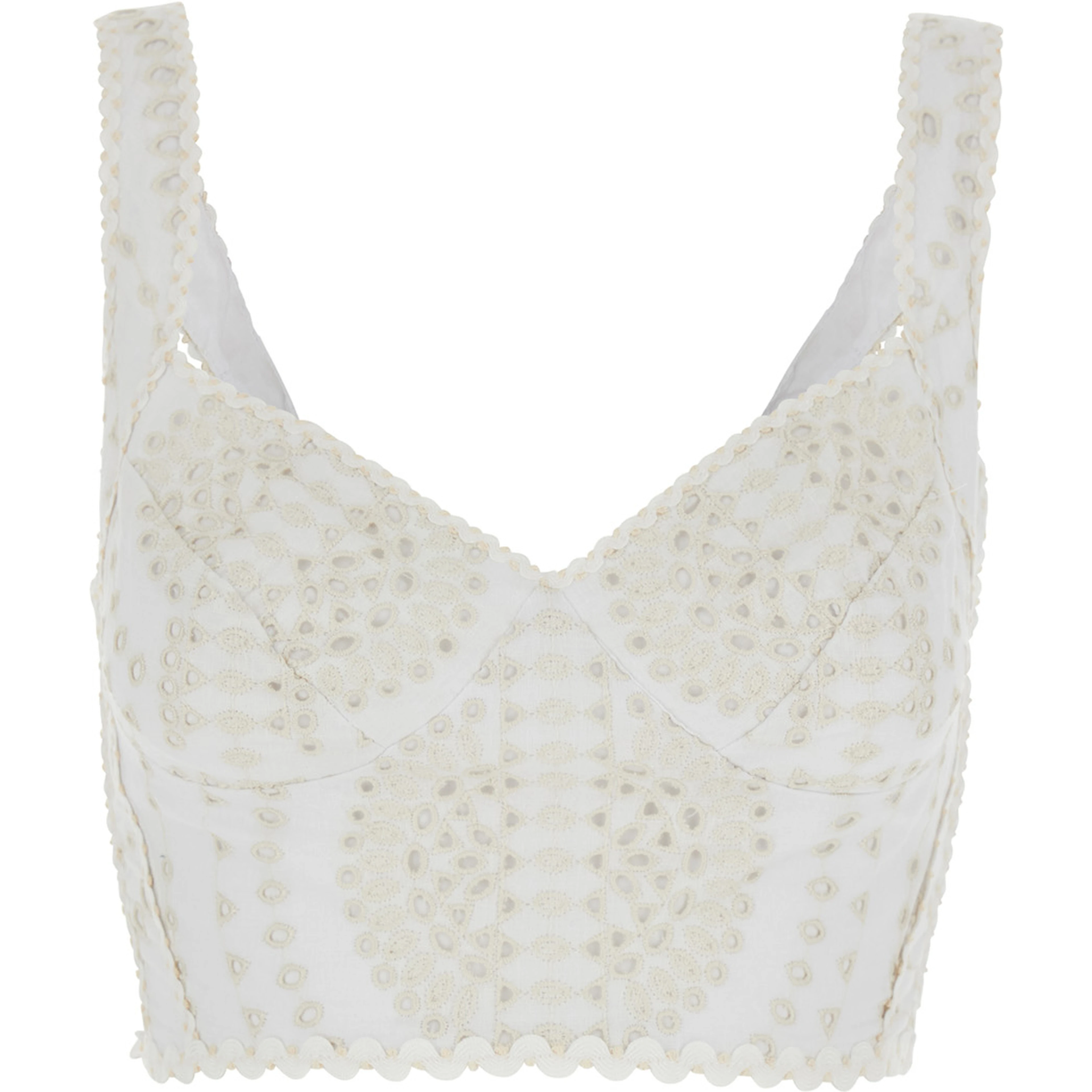 Goldie White Top with V-Neck on the Front and Perforated Design in Cotton and Linen Blend Woman