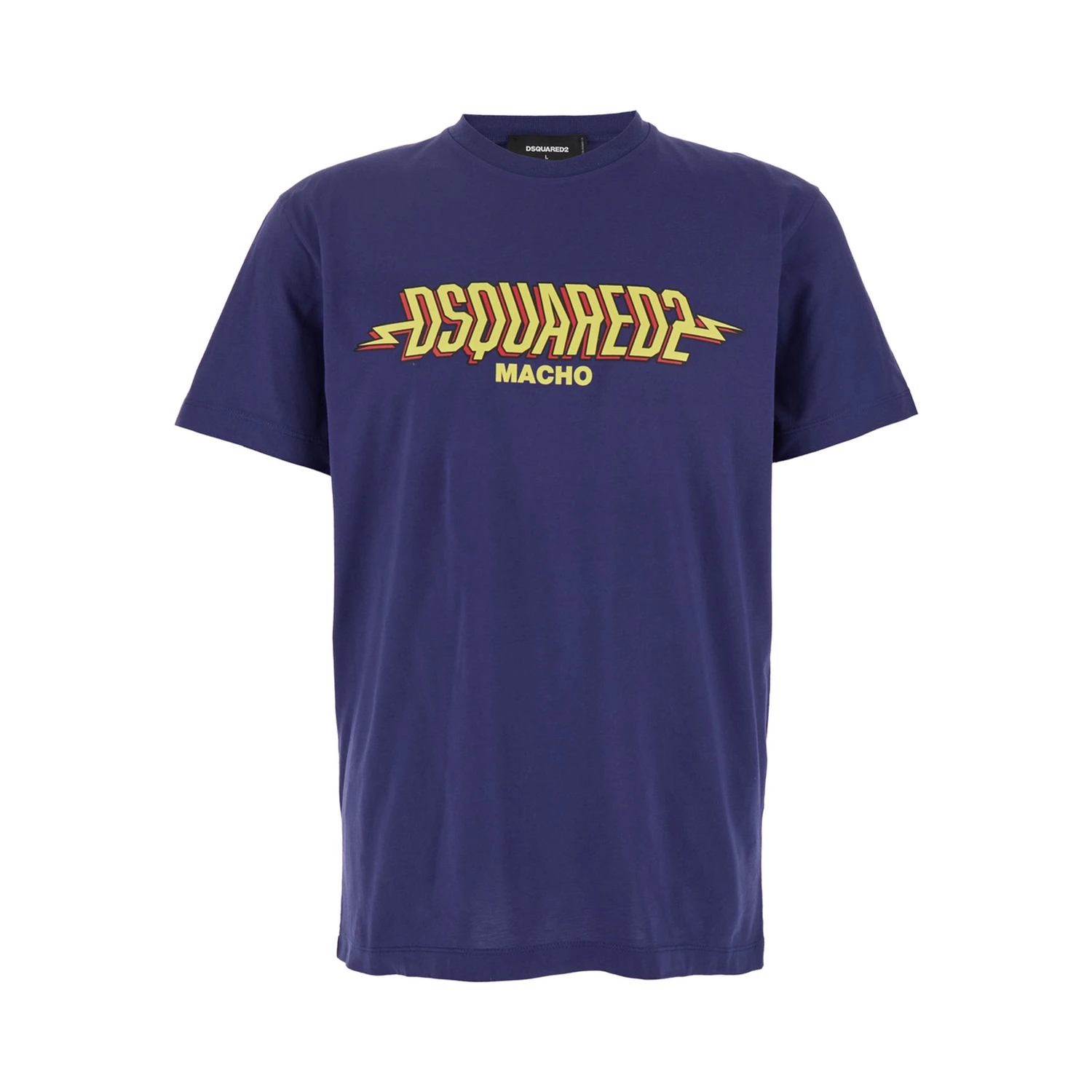 Blue Crewneck T-Shirt with Logo Print on the Front in Cotton Man