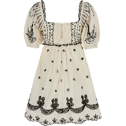 فستان كينغسلي الأبيض مطرز بالكامل من القطن للنساء