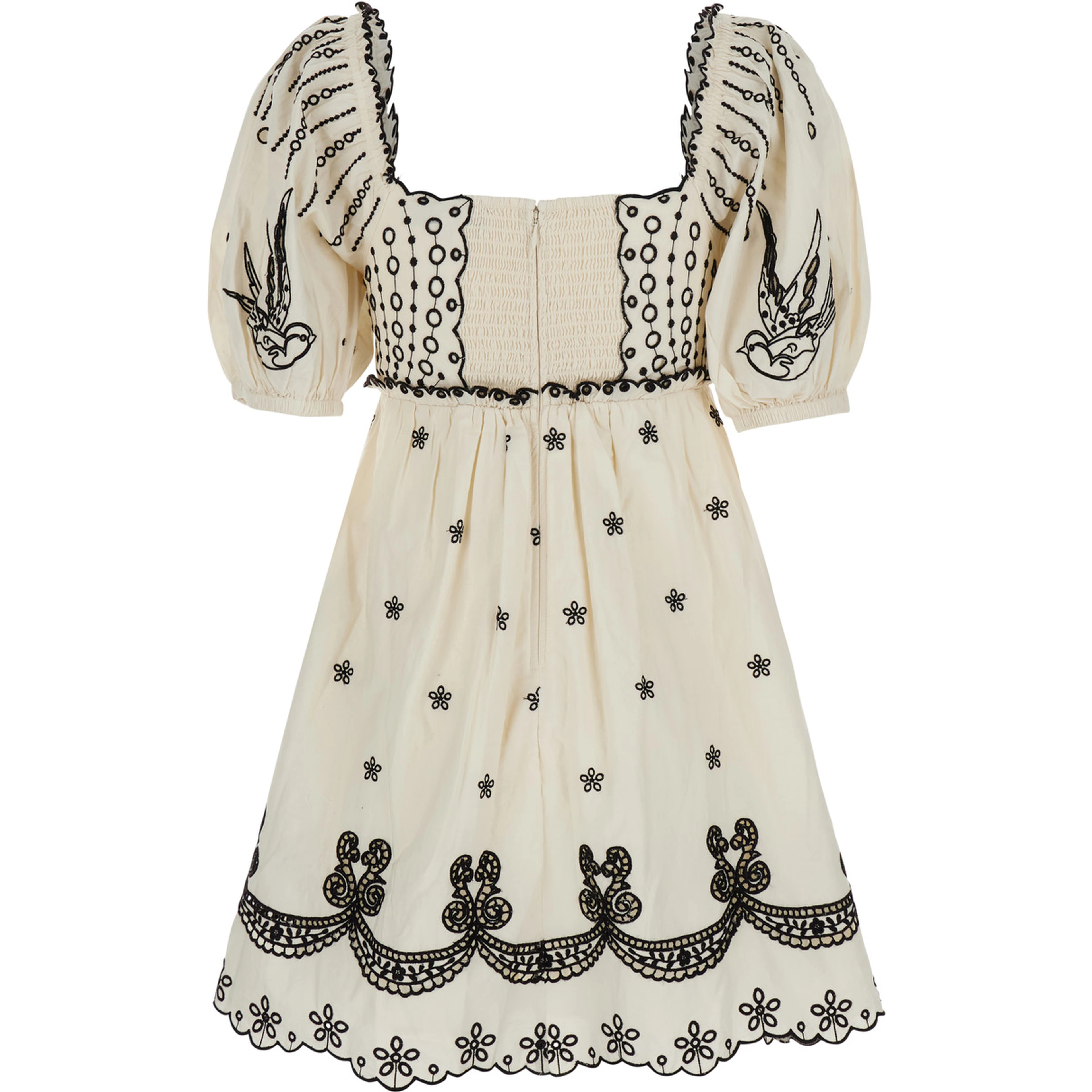 Kingsley White Dress with All-Over Embroidery in Cotton Woman