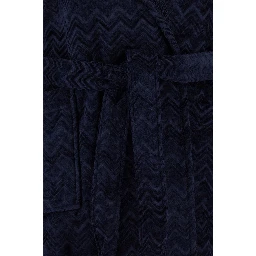 Blue Bathrobe with Zig Zag Motif in Cotton