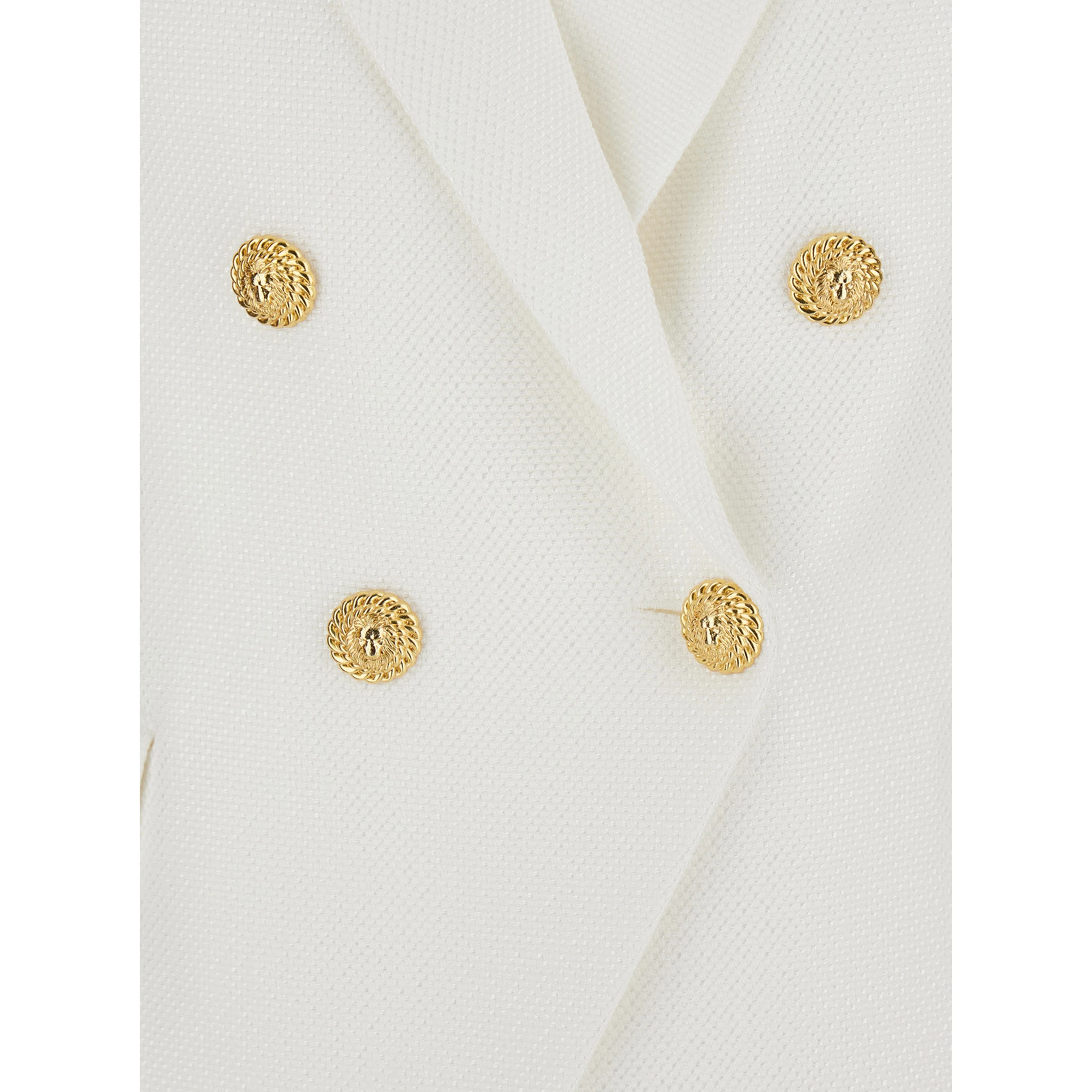 White Double-breasted Jacket with Peak Lapels and Logo Buttons in Fabric Women