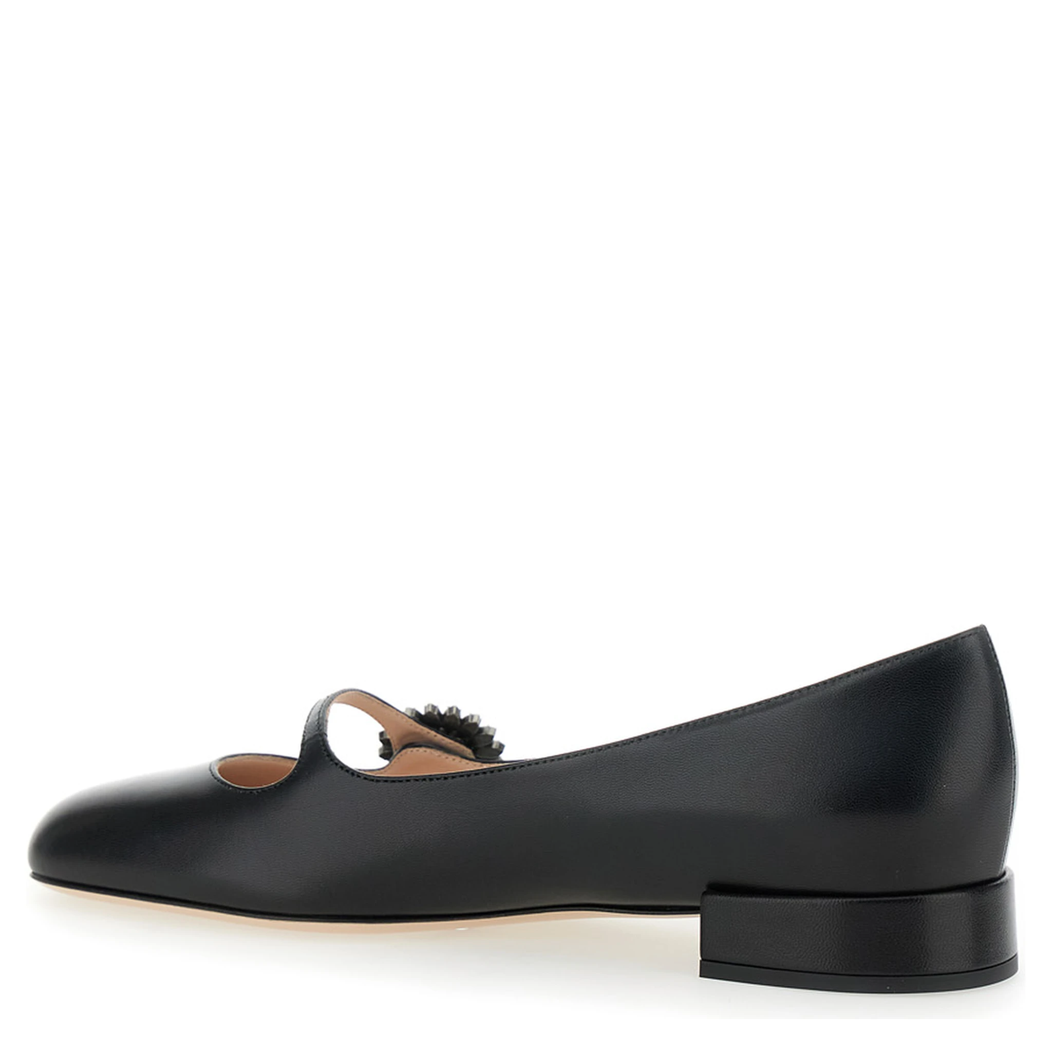 Black Ballet Shoes with Floral Detail with VLogo in Leather Woman