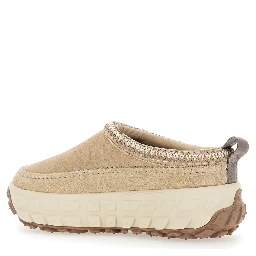 Venture Daze Beige Mules with Decorative Stitching and Side Logo Patch in Suede Man