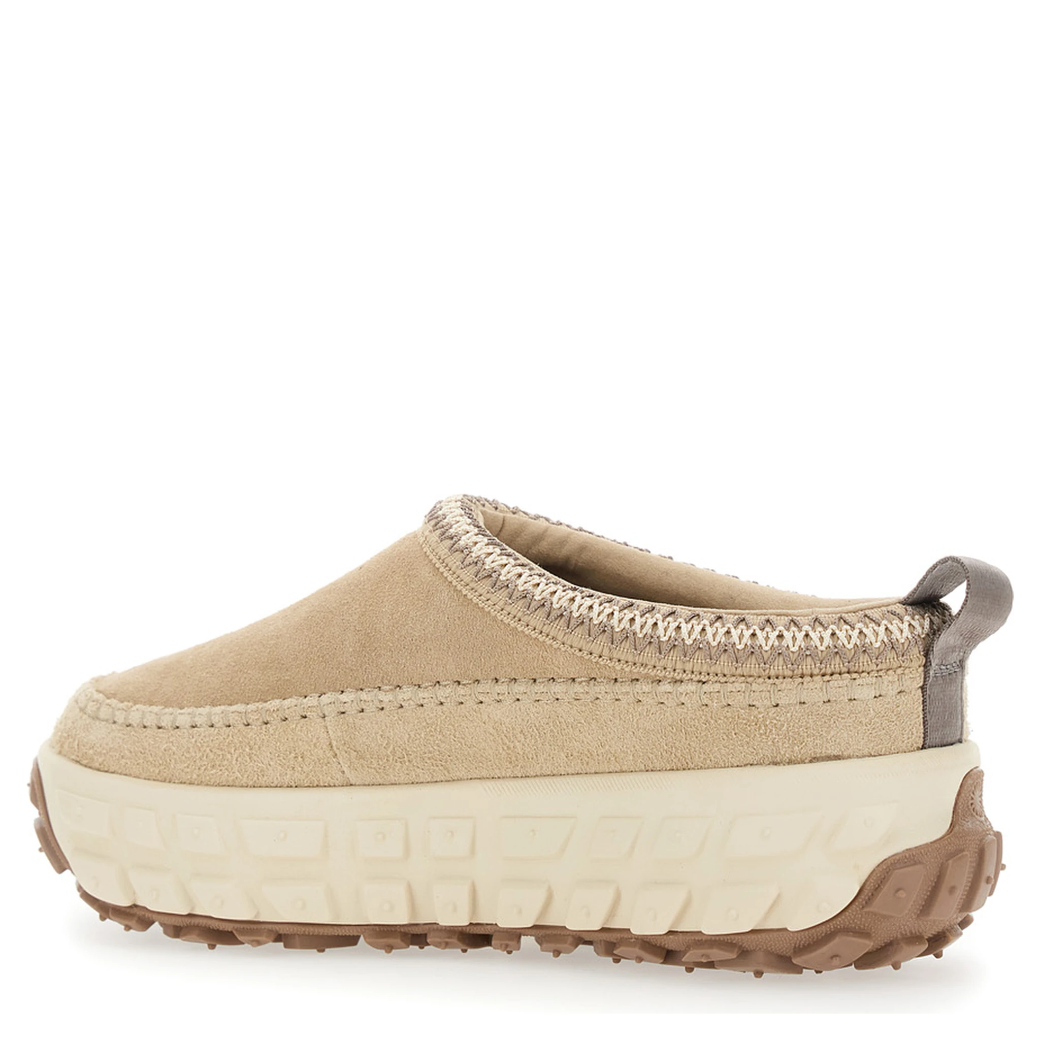 Venture Daze Beige Mules with Decorative Stitching and Side Logo Patch in Suede Man
