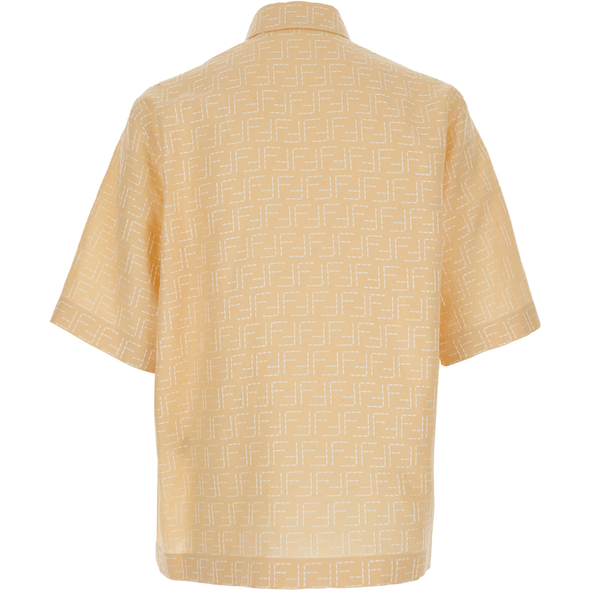 Yellow Shirt with Wide Short Sleeves and All-Over FF Motif in Linen Blend Man