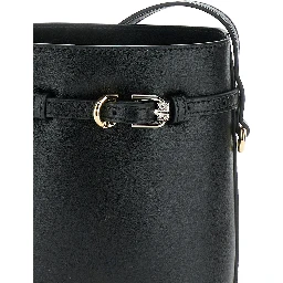 Voyou Black Crossbody Bag with Laminated Logo and Buckle in Leather Woman