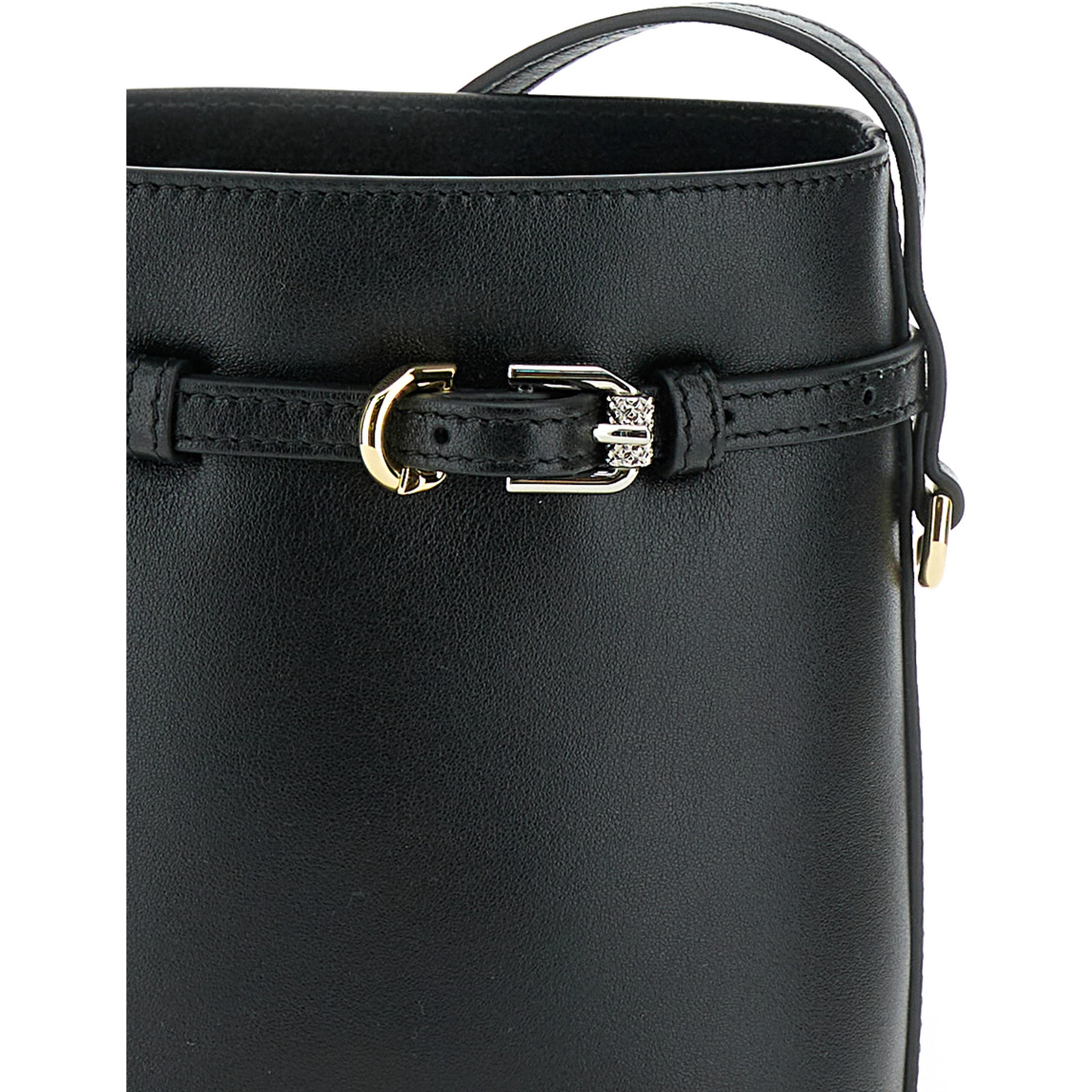 Voyou Black Crossbody Bag with Laminated Logo and Buckle in Leather Woman
