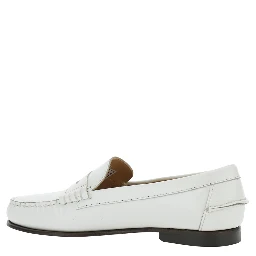Danielle Pop White Loafers with Bevelled Toe and Low Stacked Heel in Leather Woman