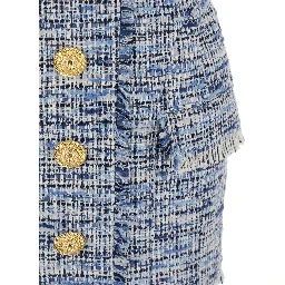 Blue Dress with Frayed Details in Tweed Woman
