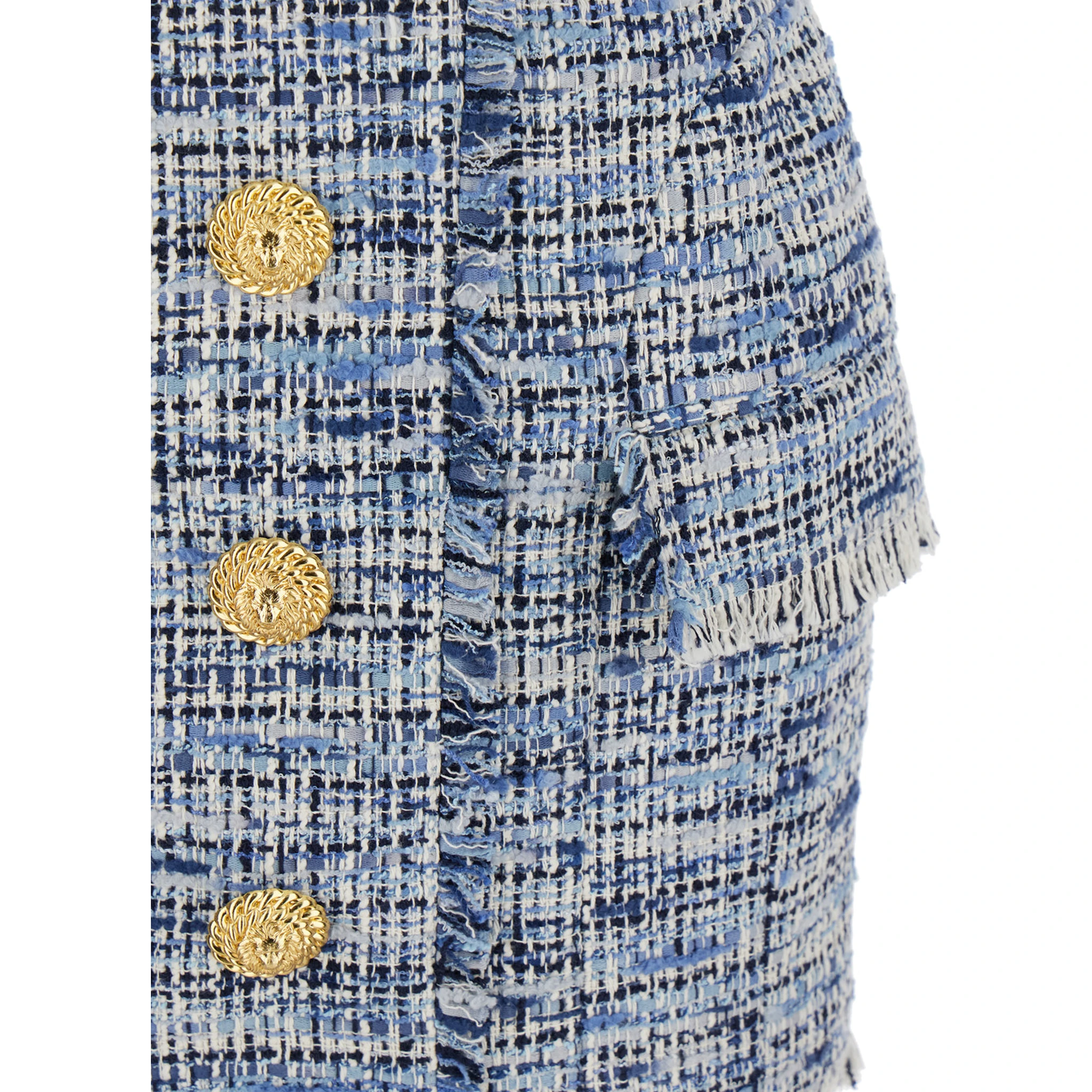 Blue Dress with Frayed Details in Tweed Woman