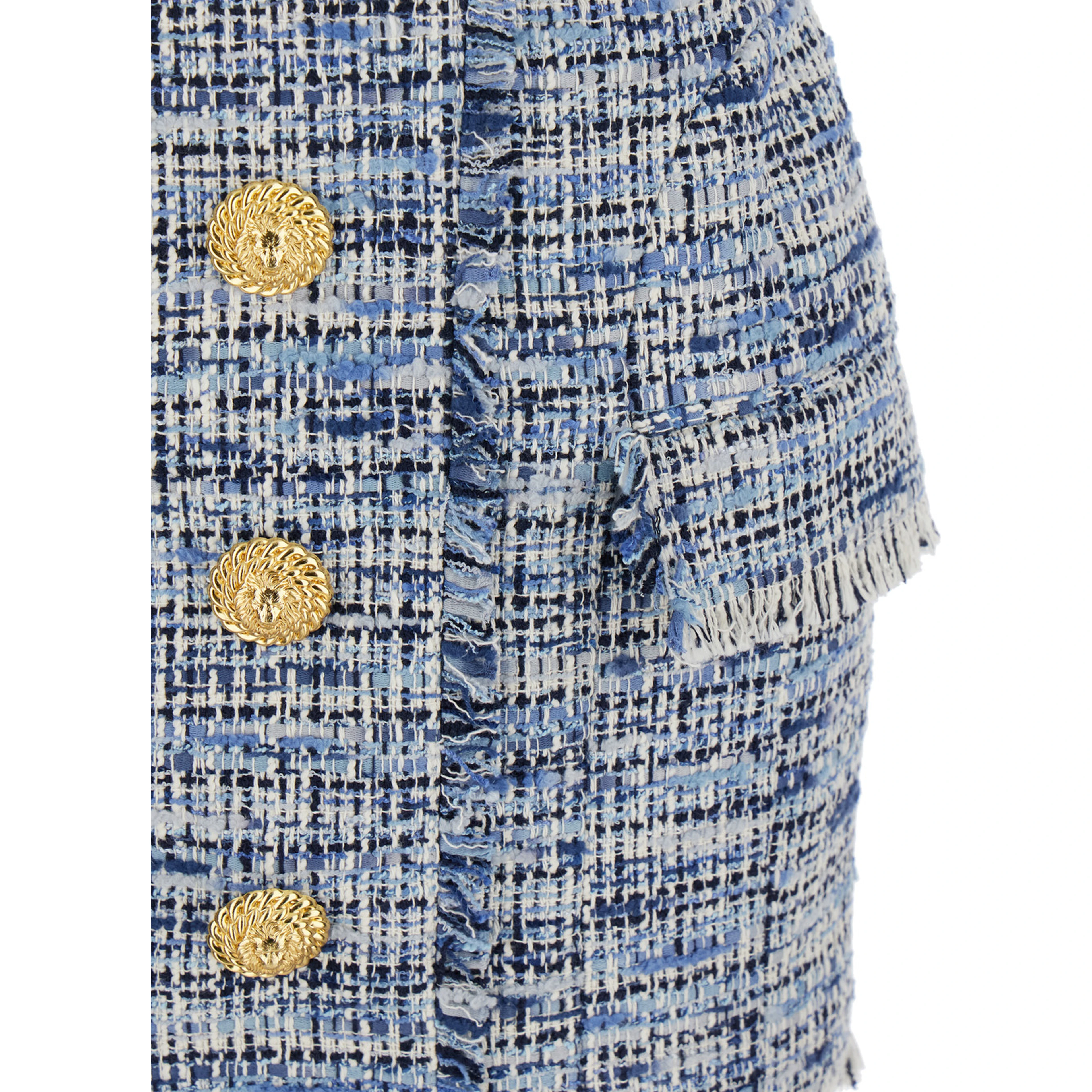 Blue Dress with Frayed Details in Tweed Woman