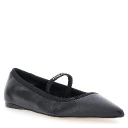 Carice Black Ballet Shoes with Ribbon Detail and Logo Lettering on the Front in Leather Woman