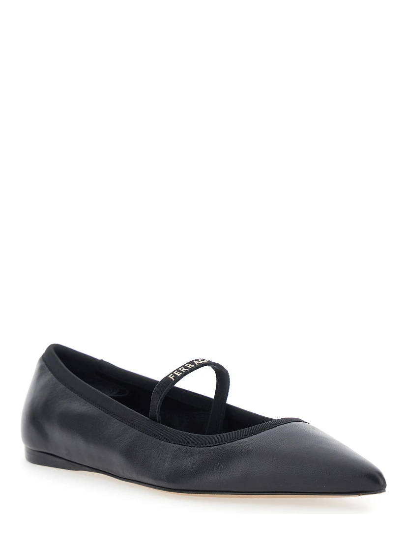 Carice Black Ballet Shoes with Ribbon Detail and Logo Lettering on the Front in Leather Woman