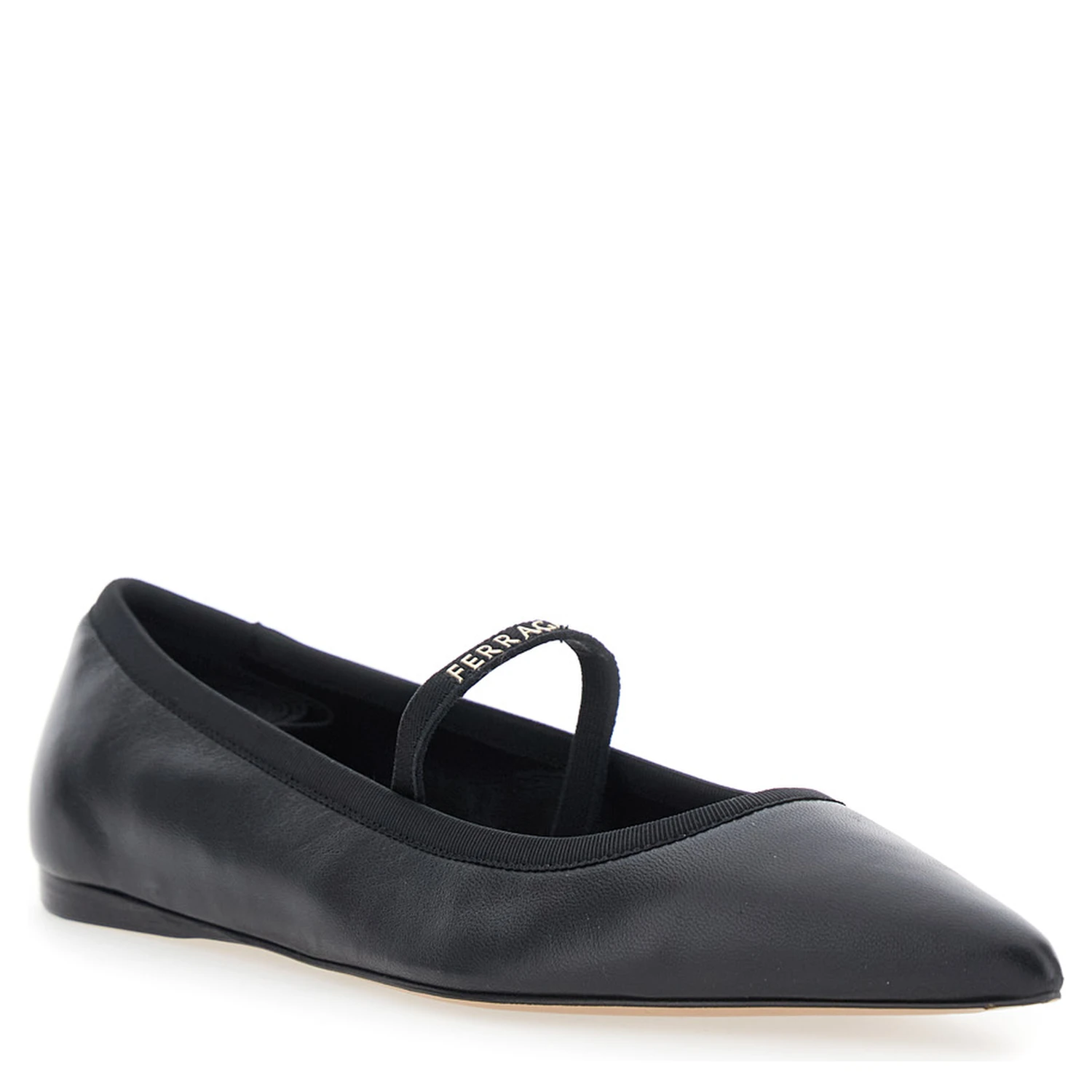 Carice Black Ballet Shoes with Ribbon Detail and Logo Lettering on the Front in Leather Woman