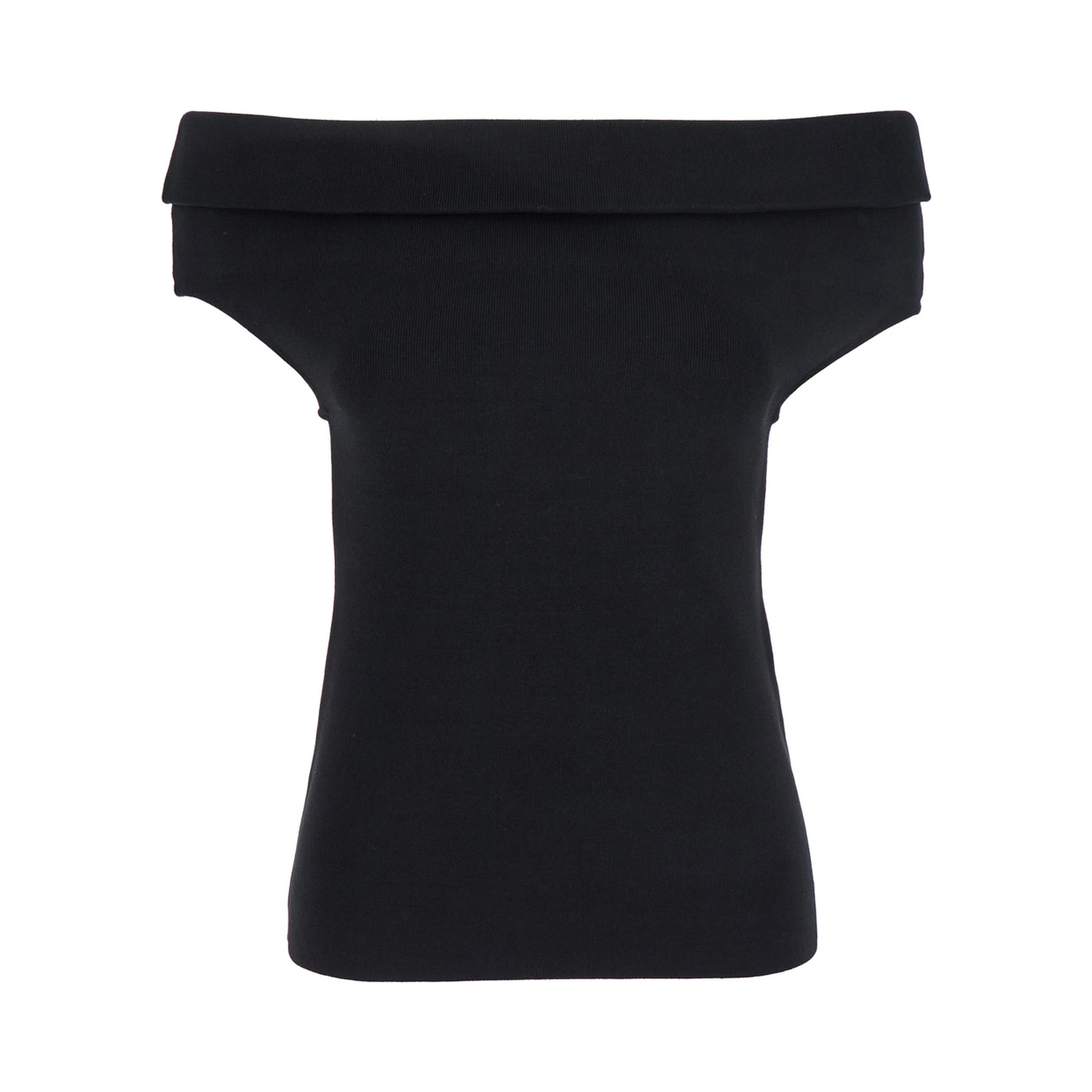 Black Off-Shoulder Double-Knit Top in Tech Fabric Woman