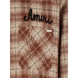 Shotgun Beige Shirt with Logo Print on Front and Rear and  All-Over Check Motif in Cotton Man