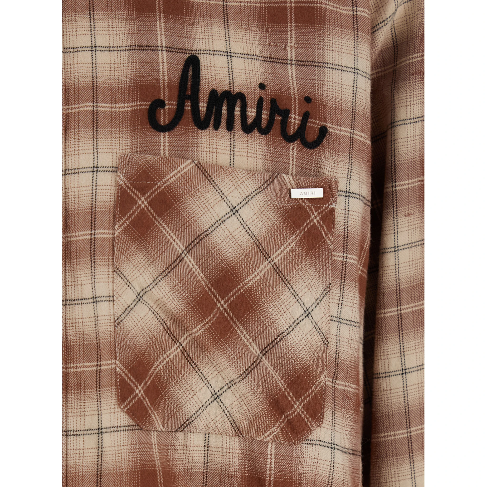 Shotgun Beige Shirt with Logo Print on Front and Rear and All-Over Check Motif in Cotton Man