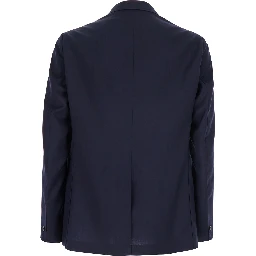 Blue Double-Breasted Jacket with Peak Revers and Embroidery Detail on the Front in Wool Man