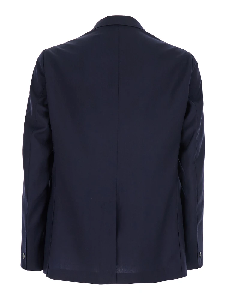 Blue Double-Breasted Jacket with Peak Revers and Embroidery Detail on the Front in Wool Man alternative
