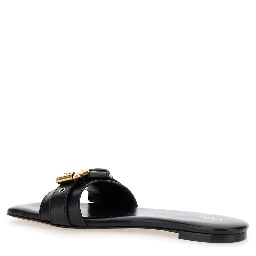 Mae Black Slip-On Sandals with Embossed Logo on the Insole in Leather  Woman
