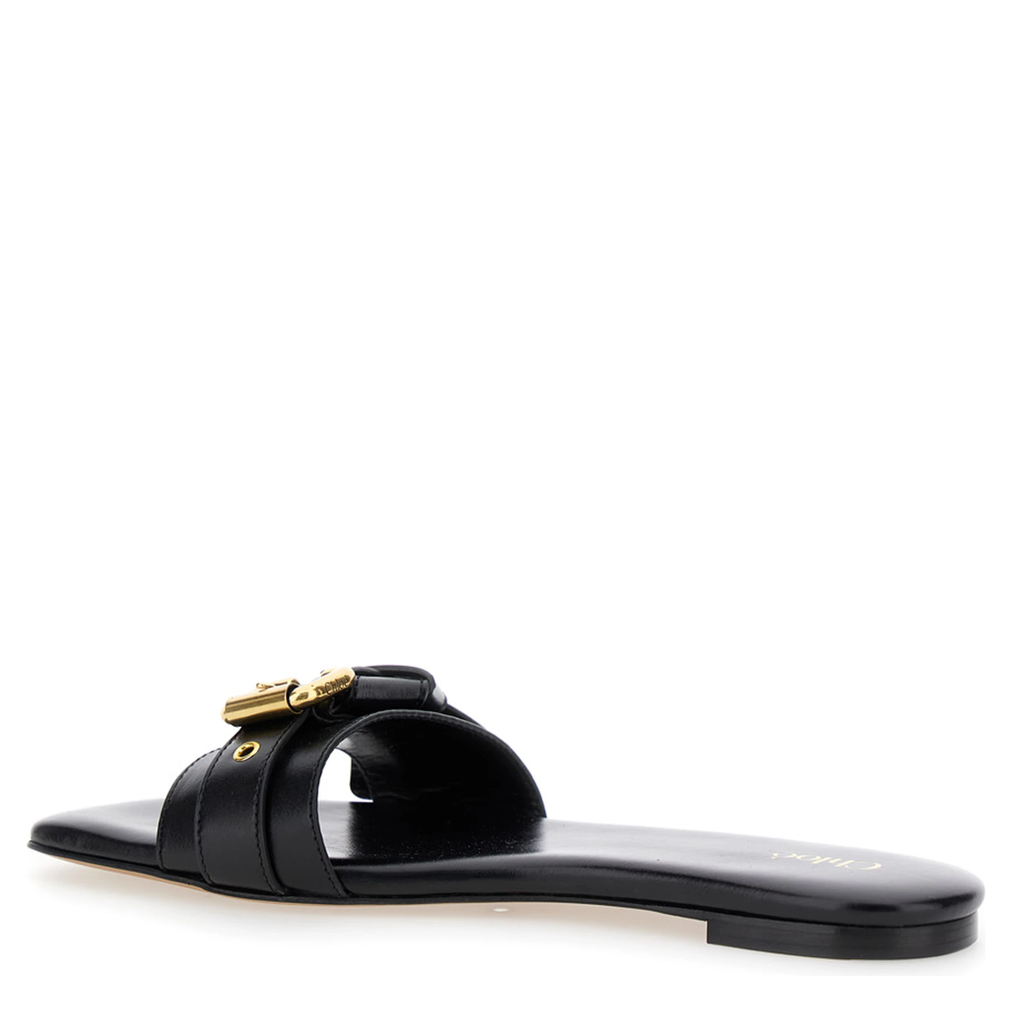 Mae Black Slip-On Sandals with Embossed Logo on the Insole in Leather  Woman