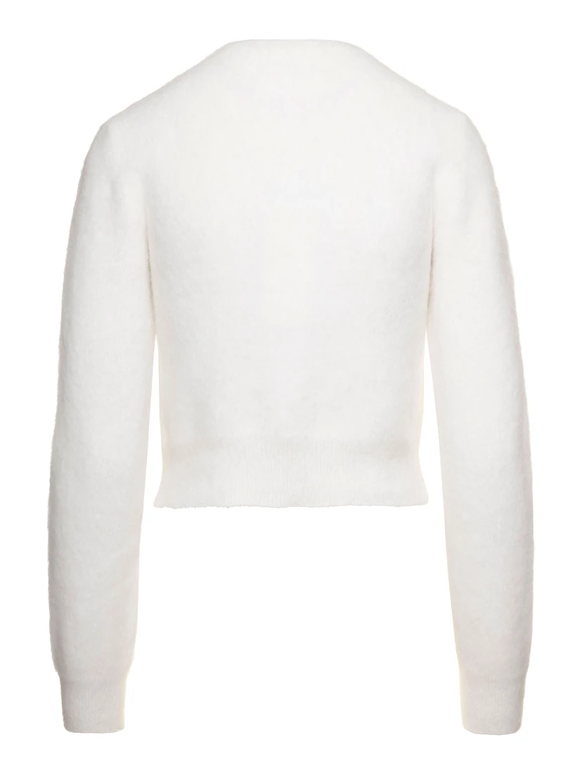 White Cropped Cardigan in Angora Woman