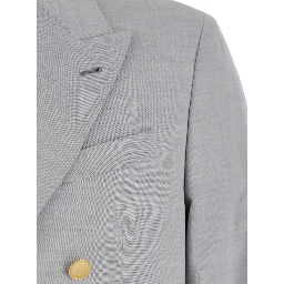 Grey Double Breasted Jacket with Peak Lapels in Virgin Wool and Cotton Blend Woman