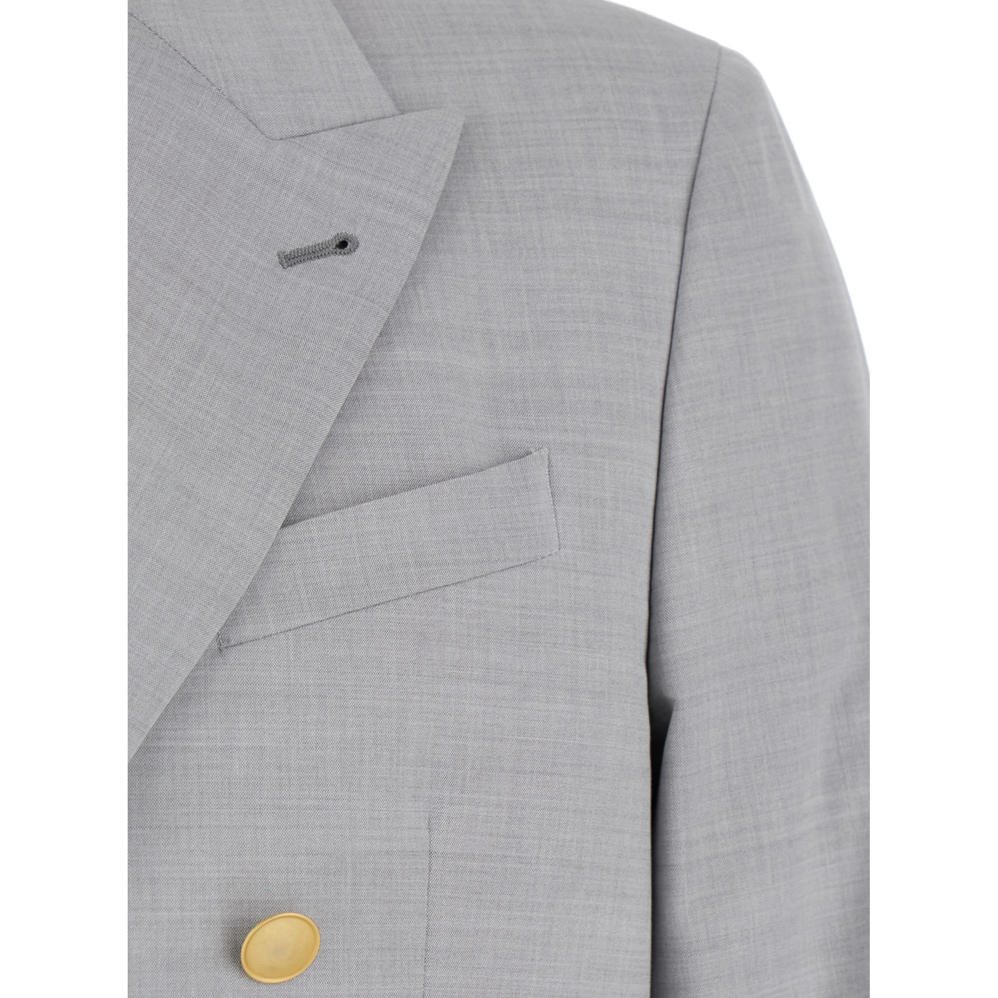 Grey Double Breasted Jacket with Peak Lapels in Virgin Wool and Cotton Blend Woman