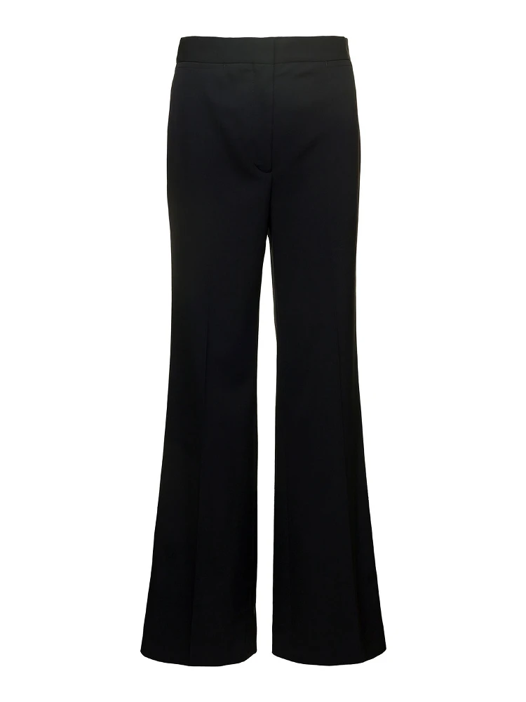Black Flare Pants with Concealed Closure in Stretch Wool Woman