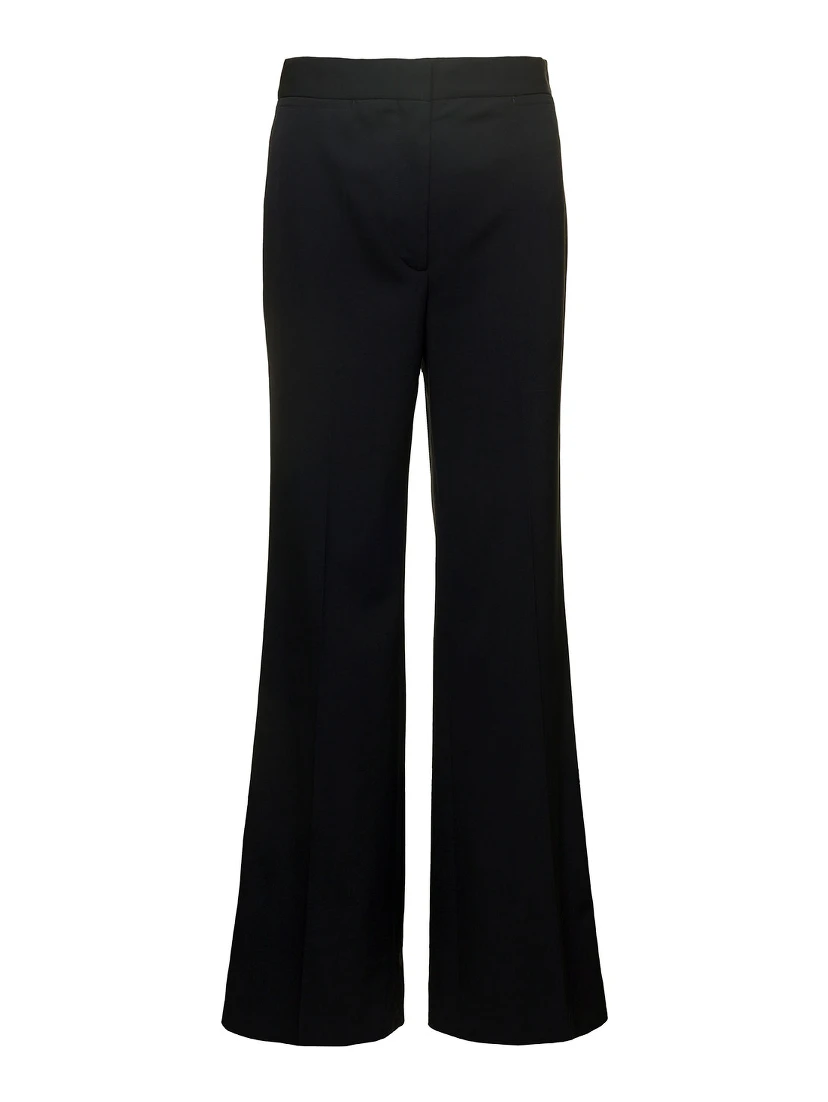 Black Flare Pants with Concealed Closure in Stretch Wool Woman