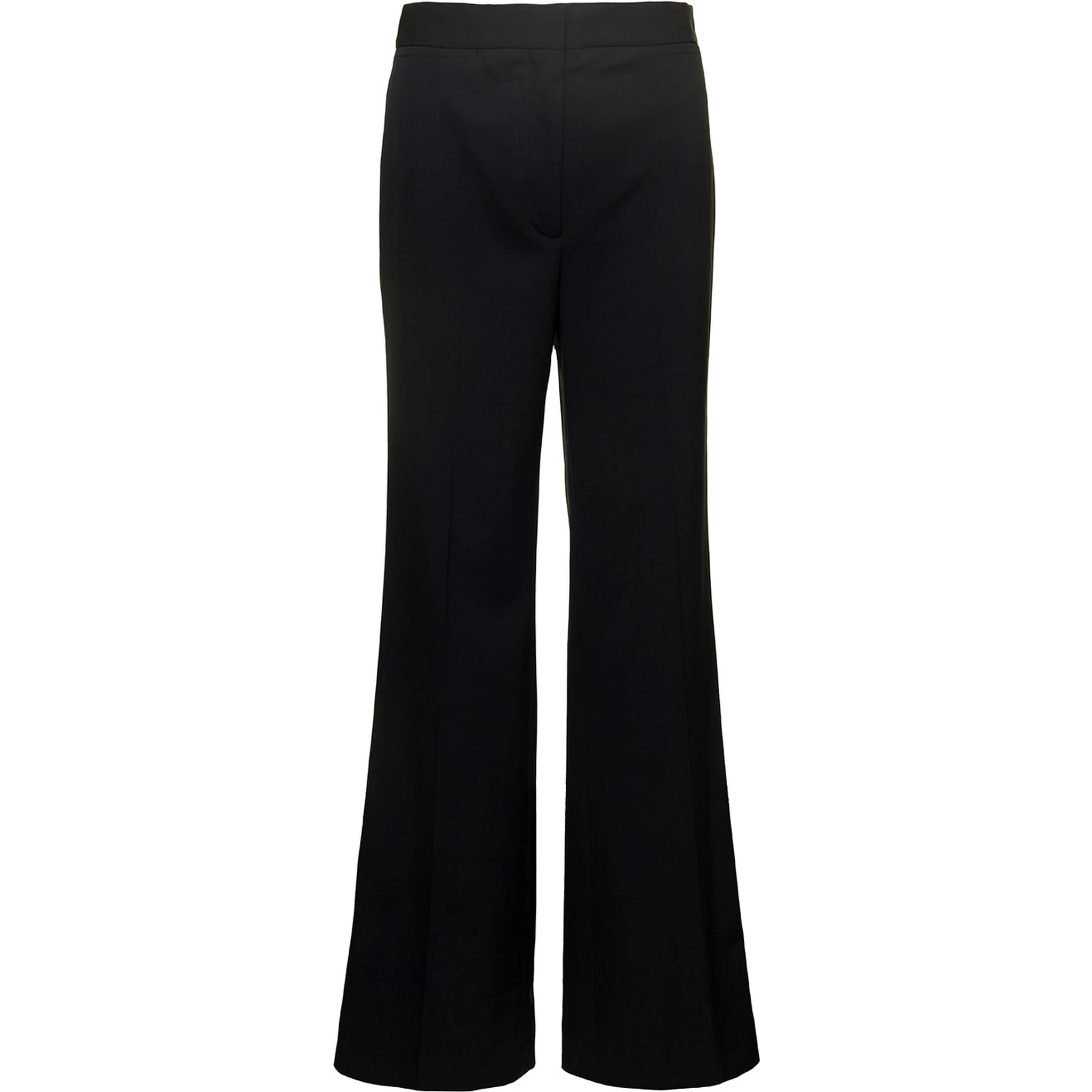 Black Flare Pants with Concealed Closure in Stretch Wool Woman