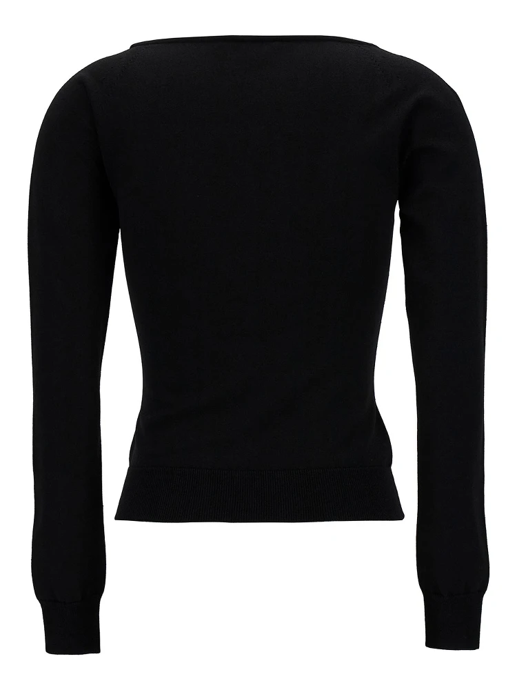 Black Top with Square Neckline in Viscose Blend Woman alternative