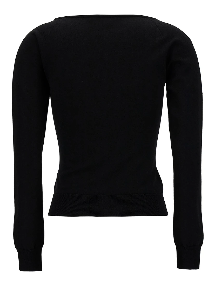 Black Top with Square Neckline in Viscose Blend Woman