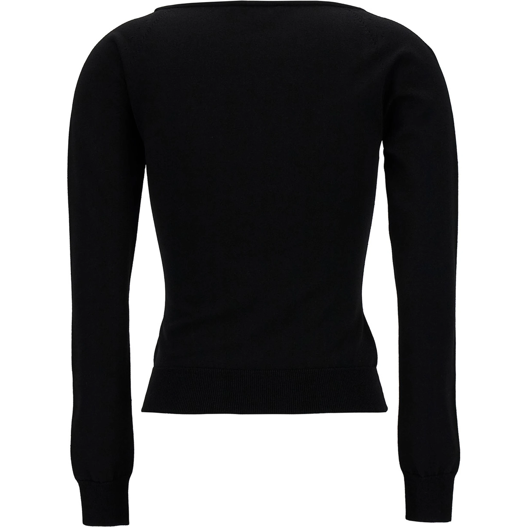 Black Top with Square Neckline in Viscose Blend Woman