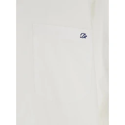 White Shirt with Patch Pocket on the Front and Embroidered Logo in Cotton Poplin Man