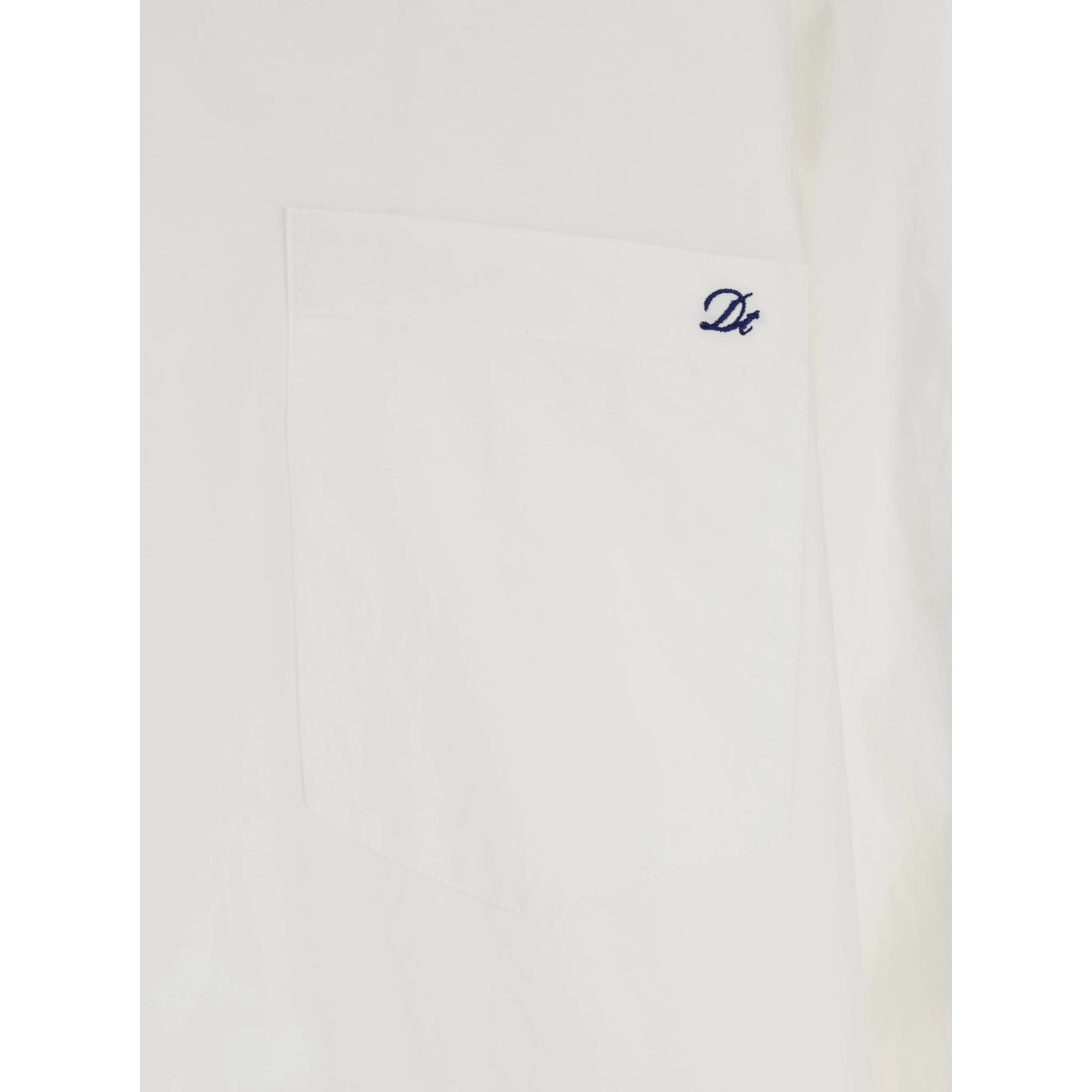 White Shirt with Patch Pocket on the Front and Embroidered Logo in Cotton Poplin Man