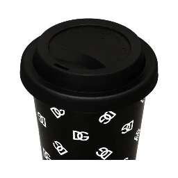 Black Mug with Lid and All-Over Logo Detail in Porcelain and Sylicon Home