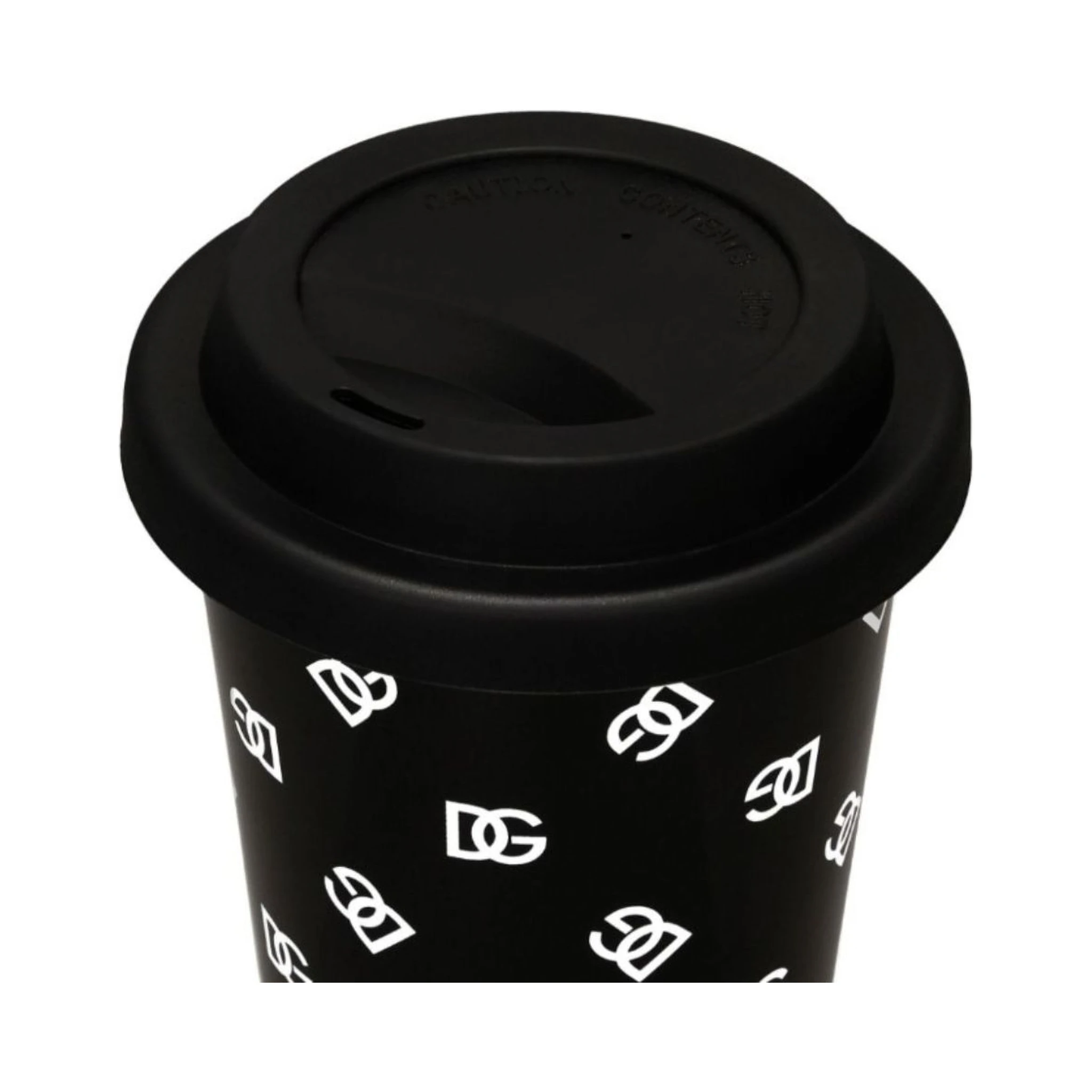 Black Mug with Lid and All-Over Logo Detail in Porcelain and Sylicon Home