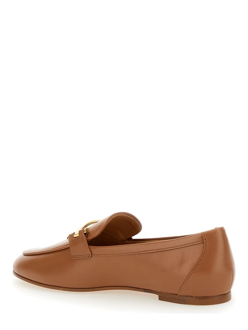 Brown Loafers with Logo Plaque in Leather Woman