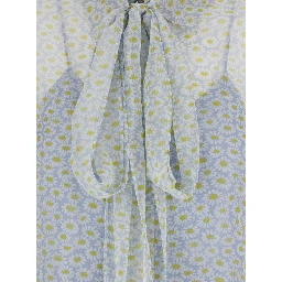 Grey Shirt with All-Over Floral Print in Silk Chiffon Woman