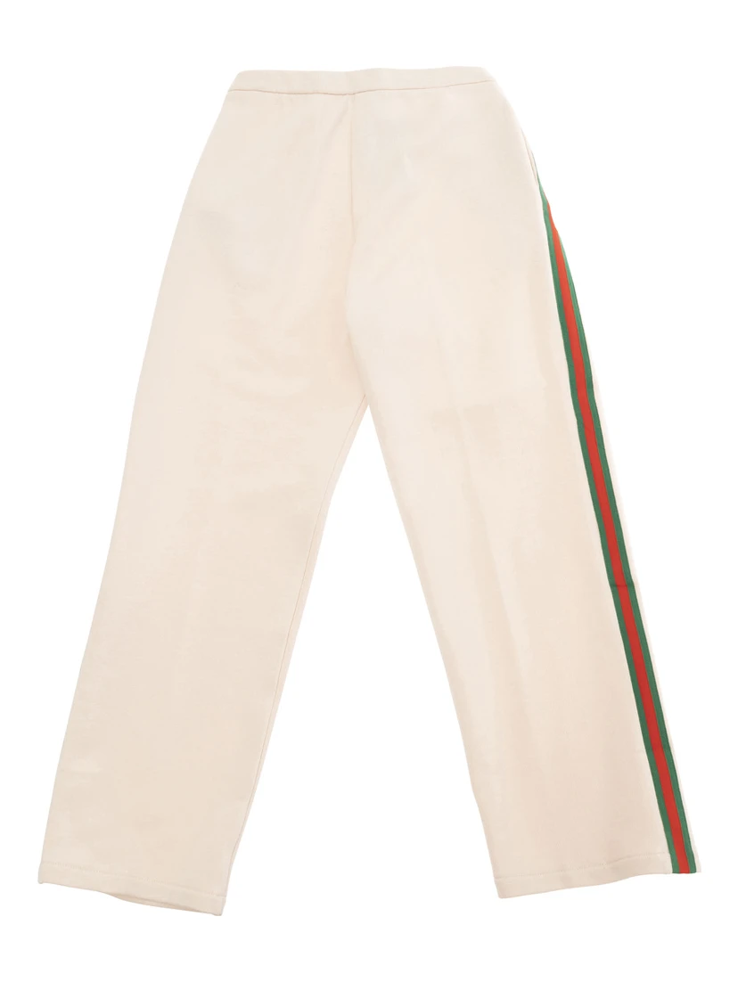 White Pants with Web Detail on the Sides in Cotton Girls
