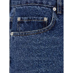 Blue Five Pocket Jeans with Logo Patch on the Back in Denim Man