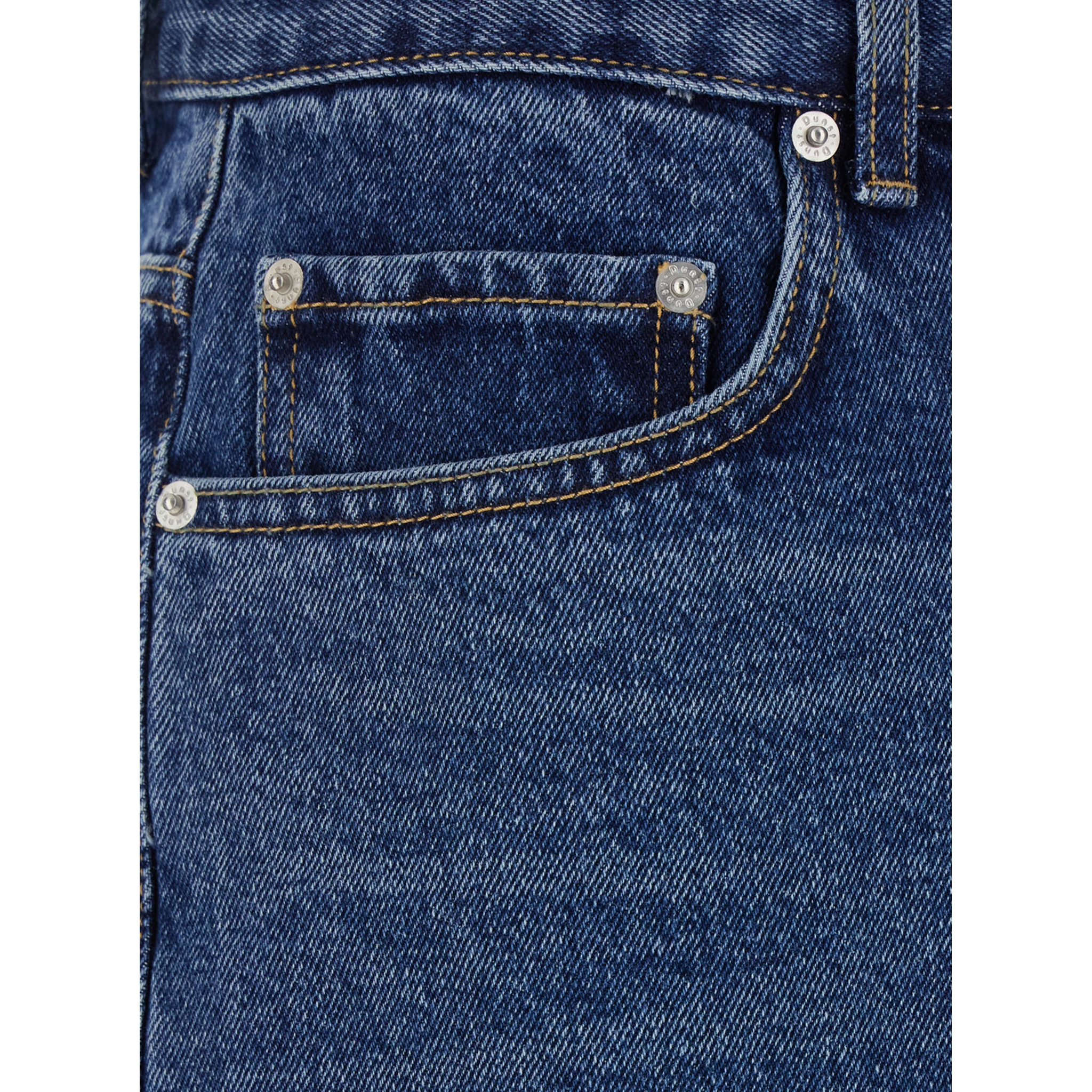 Blue Five Pocket Jeans with Logo Patch on the Back in Denim Man